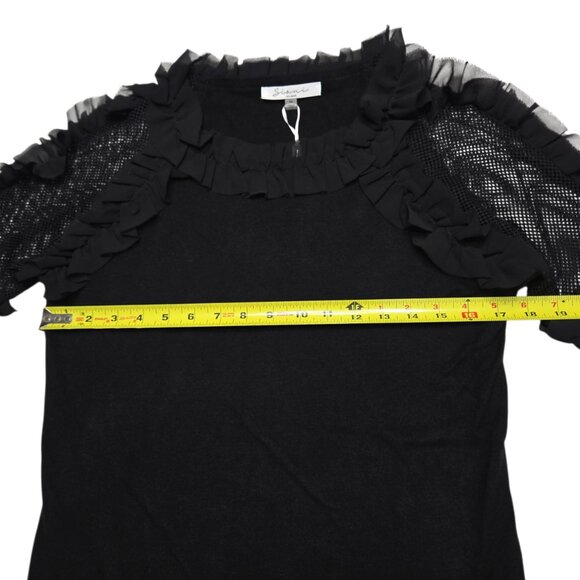 Sioni Milano Sweater Women Medium Black Short Sleeve Ruffle Mesh Knit Whimsigoth - Picture 2 of 13